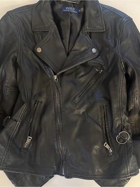 Polo Ralph Lauren Women’s Black Soft Lambs Leather Moto Biker Jacket Size XS
